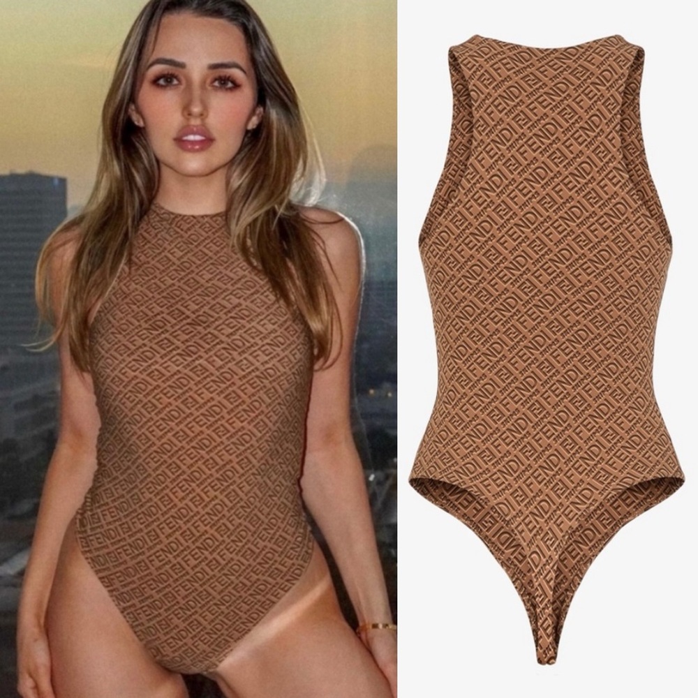 Fendi x SKIMS High Neck Bodysuit in California Tan Large - Picture 5 of 13